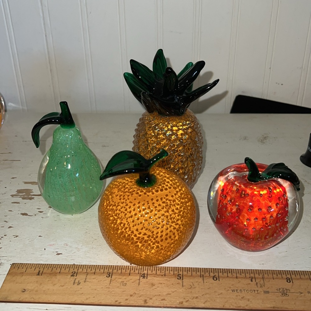 Lenox glass paperweight fruit pineapple strawberry orange pear home decor office